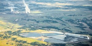Massive coal ash ponds sit near the Colstrip powerplant in eastern Montana